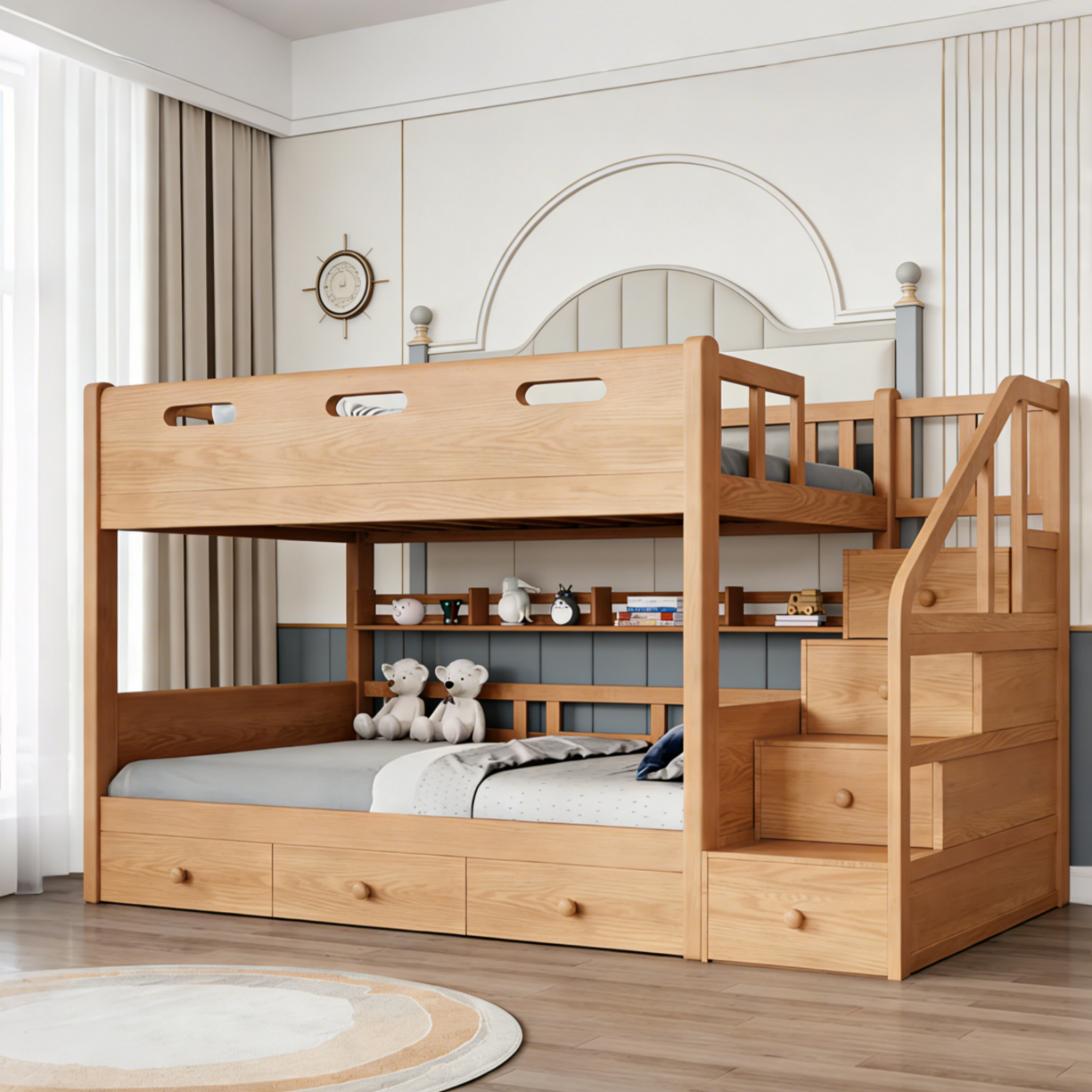 Space-Saving Timber Bunk Bed with Drawers and Stairs – Relvox Furniture