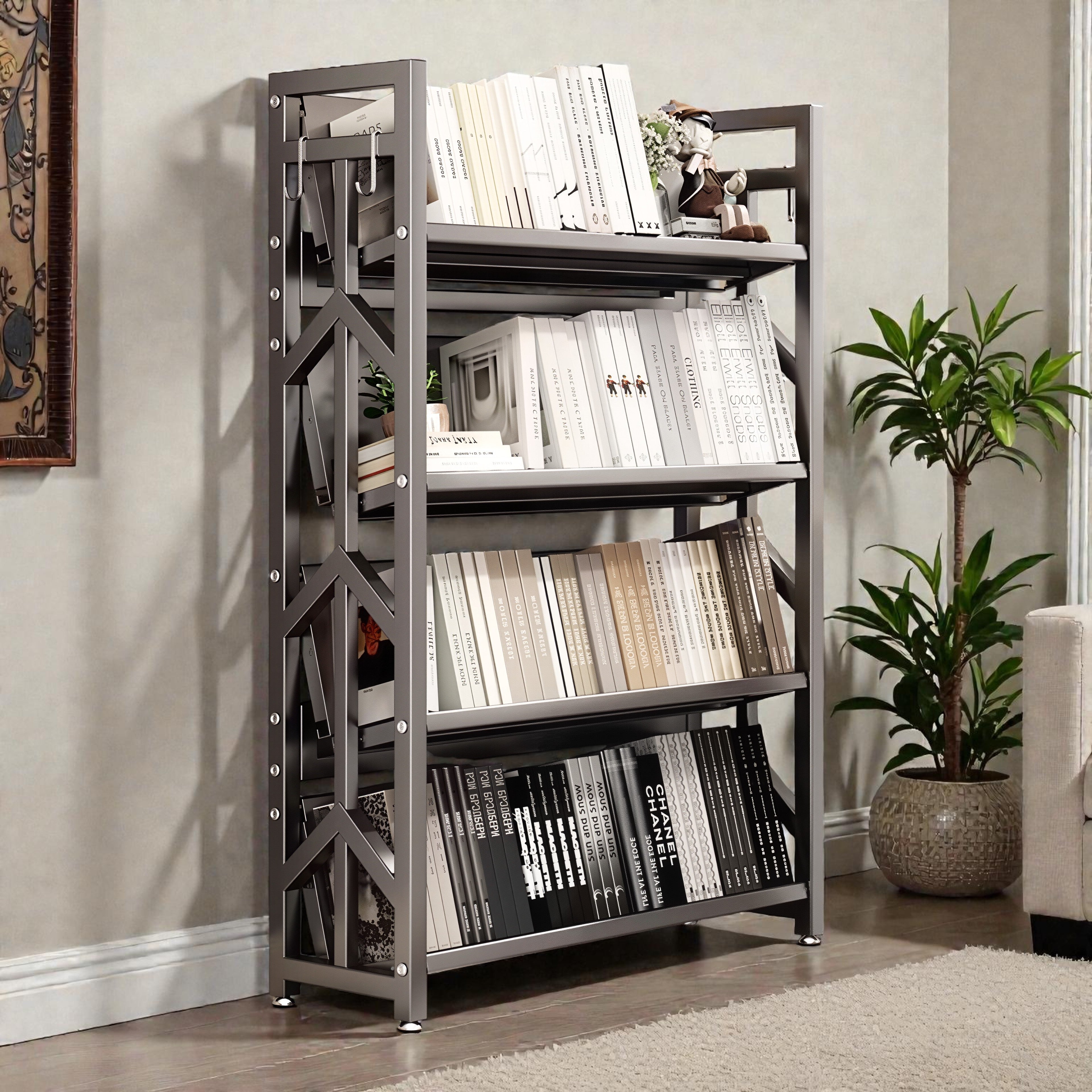 Adjustable Multi-Tier Bookcase With Slanted Shelves – Relvox Furniture