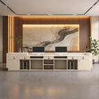 Contemporary Reception Desk with Backlit Timber Feature