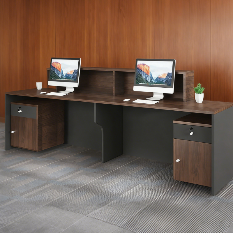 Walnut Look Reception Counter with Double Workstations