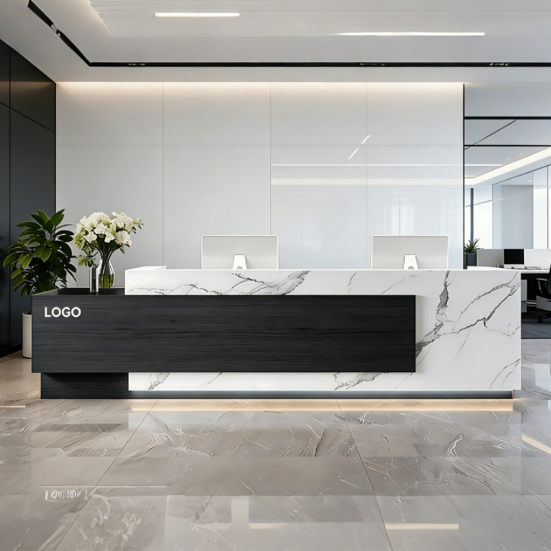 Corporate Reception Counter with Timber Inlay and LED Glow