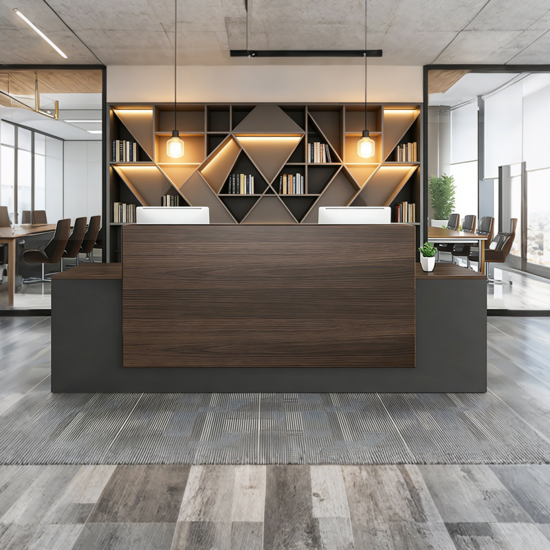 Walnut Look Reception Counter with Double Workstations