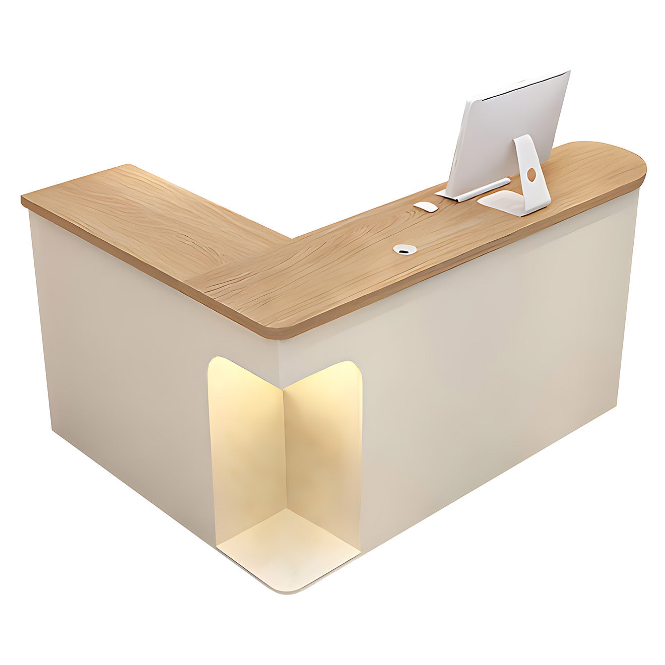 L-Shaped Reception Desk with Custom Options and Ample Storage
