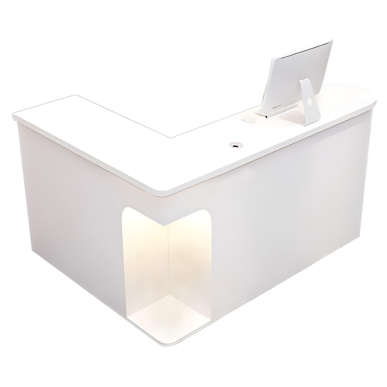 L-Shaped Reception Desk with Custom Options and Ample Storage