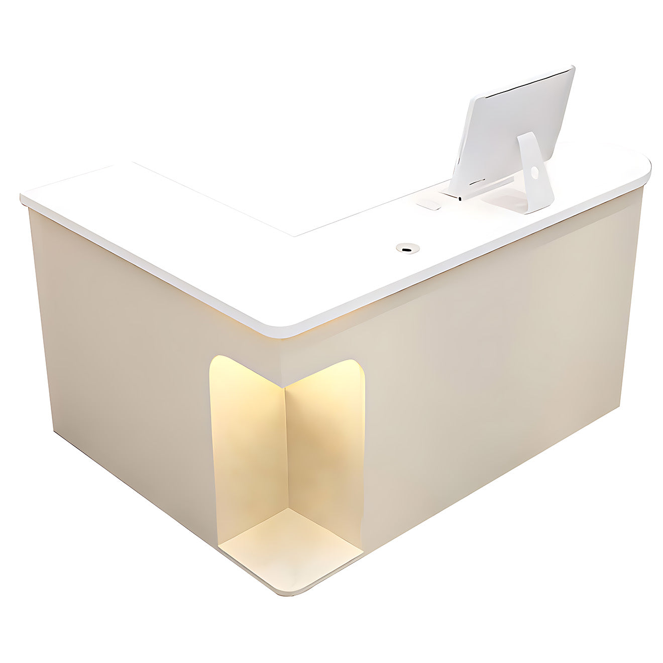 L-Shaped Reception Desk with Custom Options and Ample Storage