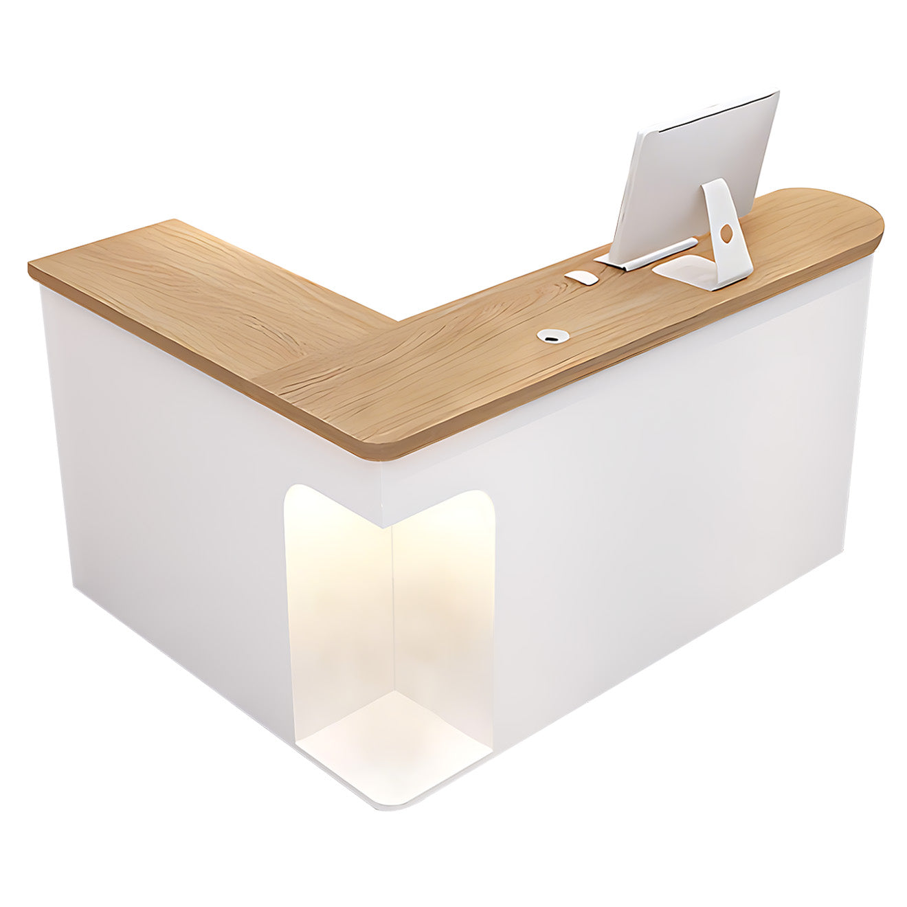 L-Shaped Reception Desk with Custom Options and Ample Storage