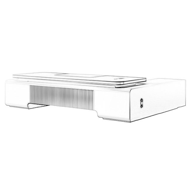 Contemporary Timber Executive Desk with Slatted Front and Matching Storage Wall