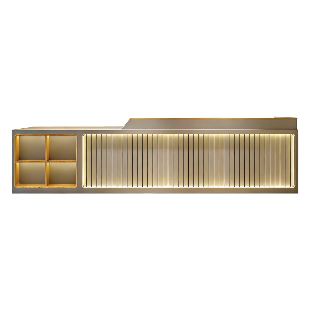 Stylish Lit Café Counter with Storage Shelves for Modern Hospitality Workspaces