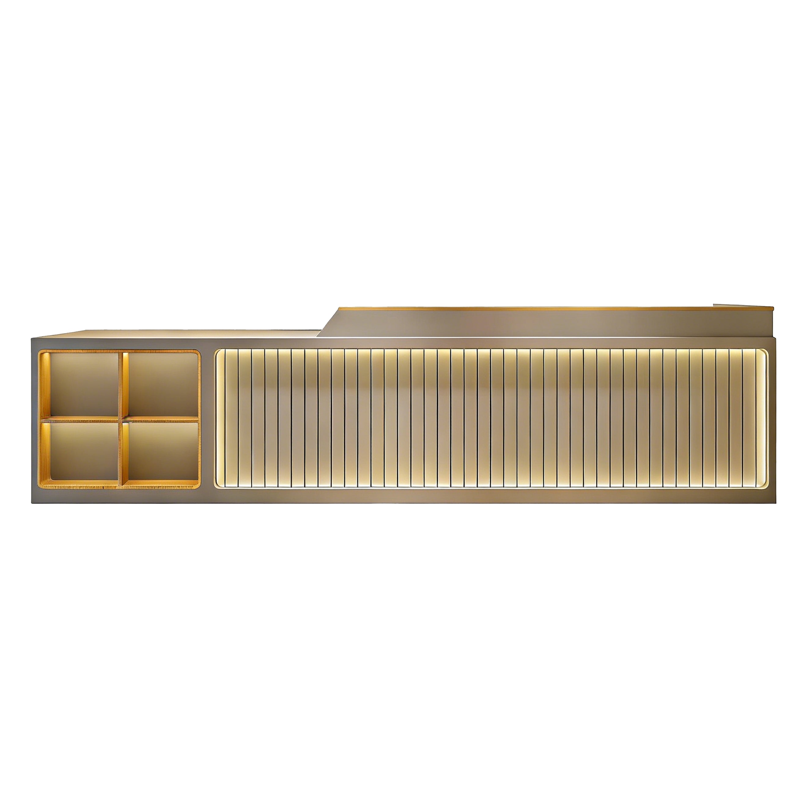 Stylish Lit Café Counter with Storage Shelves for Modern Hospitality Workspaces