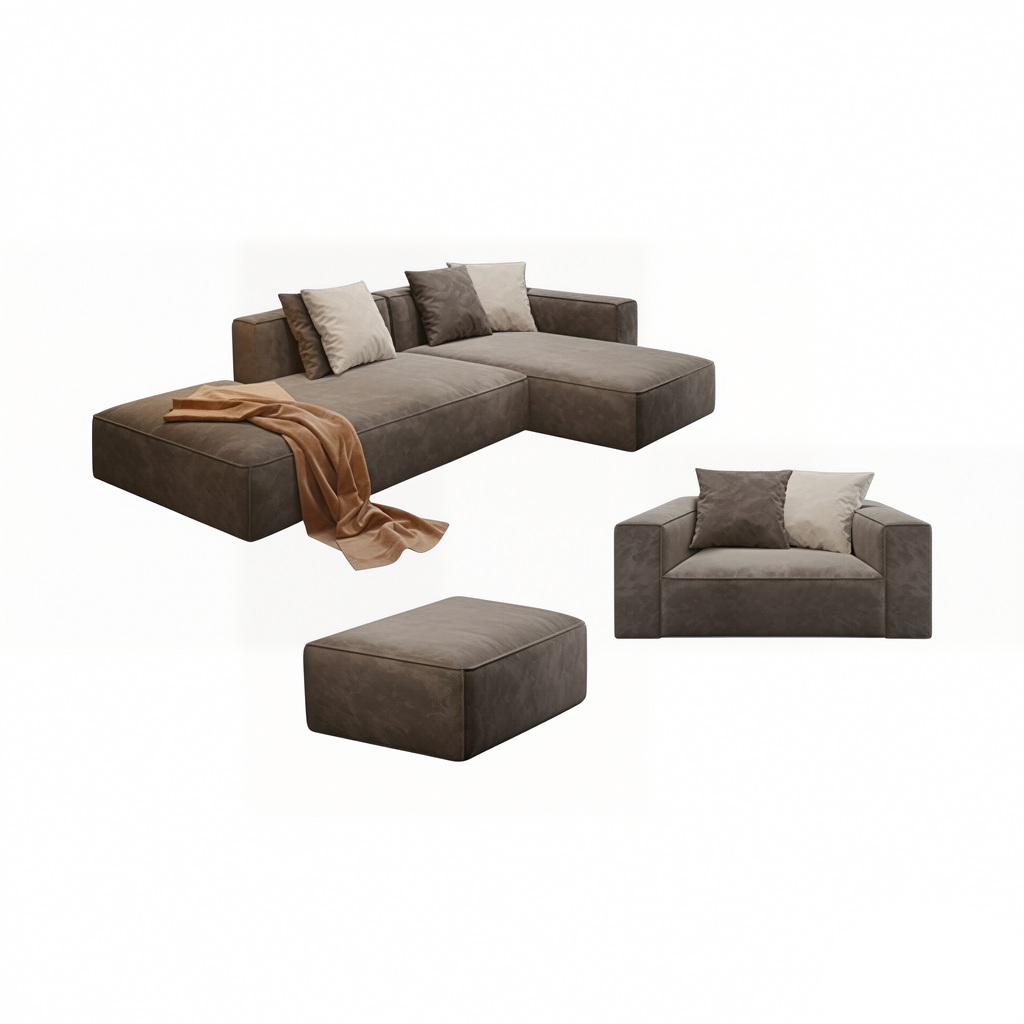 Modern Modular L Shape Corner Sofa With Ottoman For Living Room