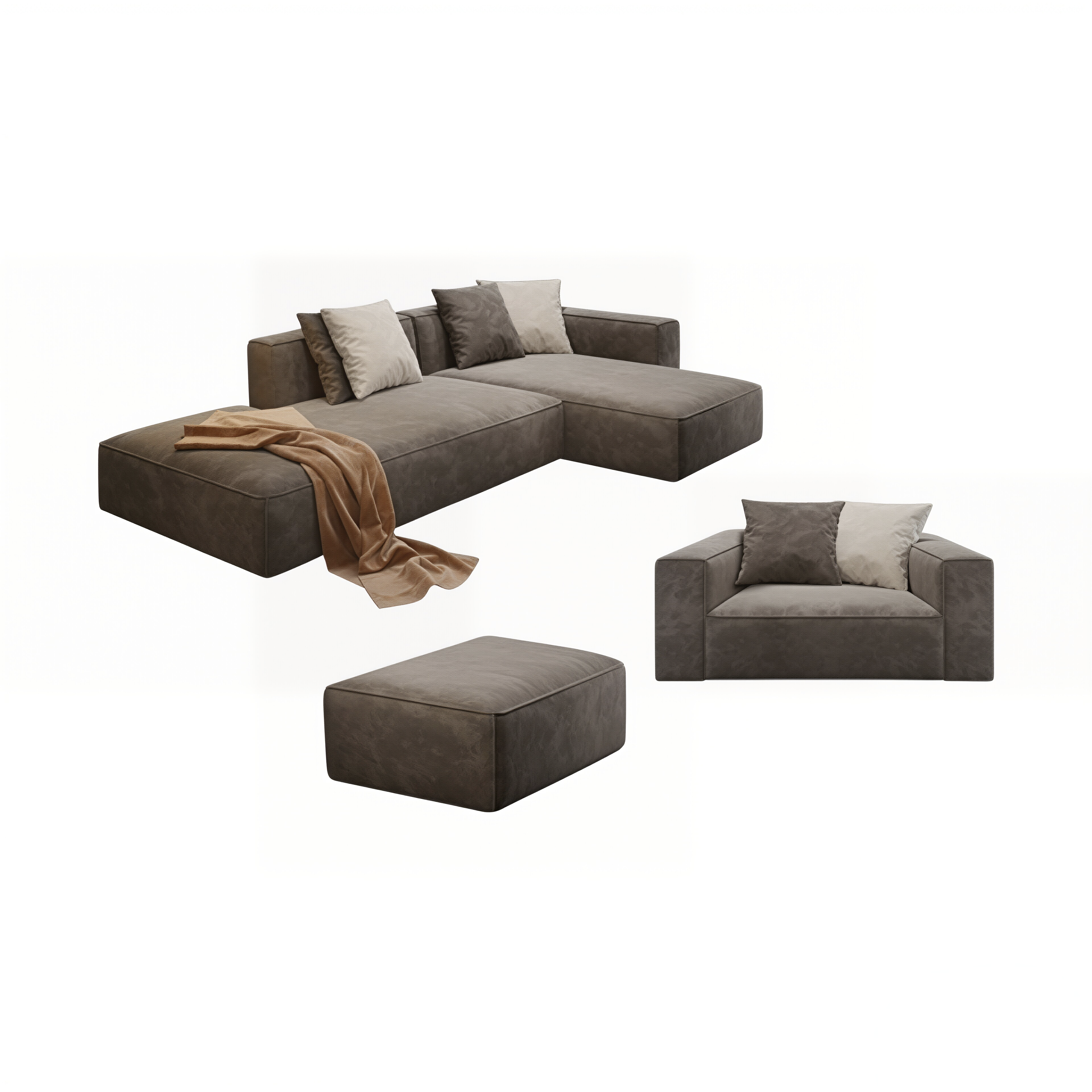Modern Modular L Shape Corner Sofa With Ottoman For Living Room