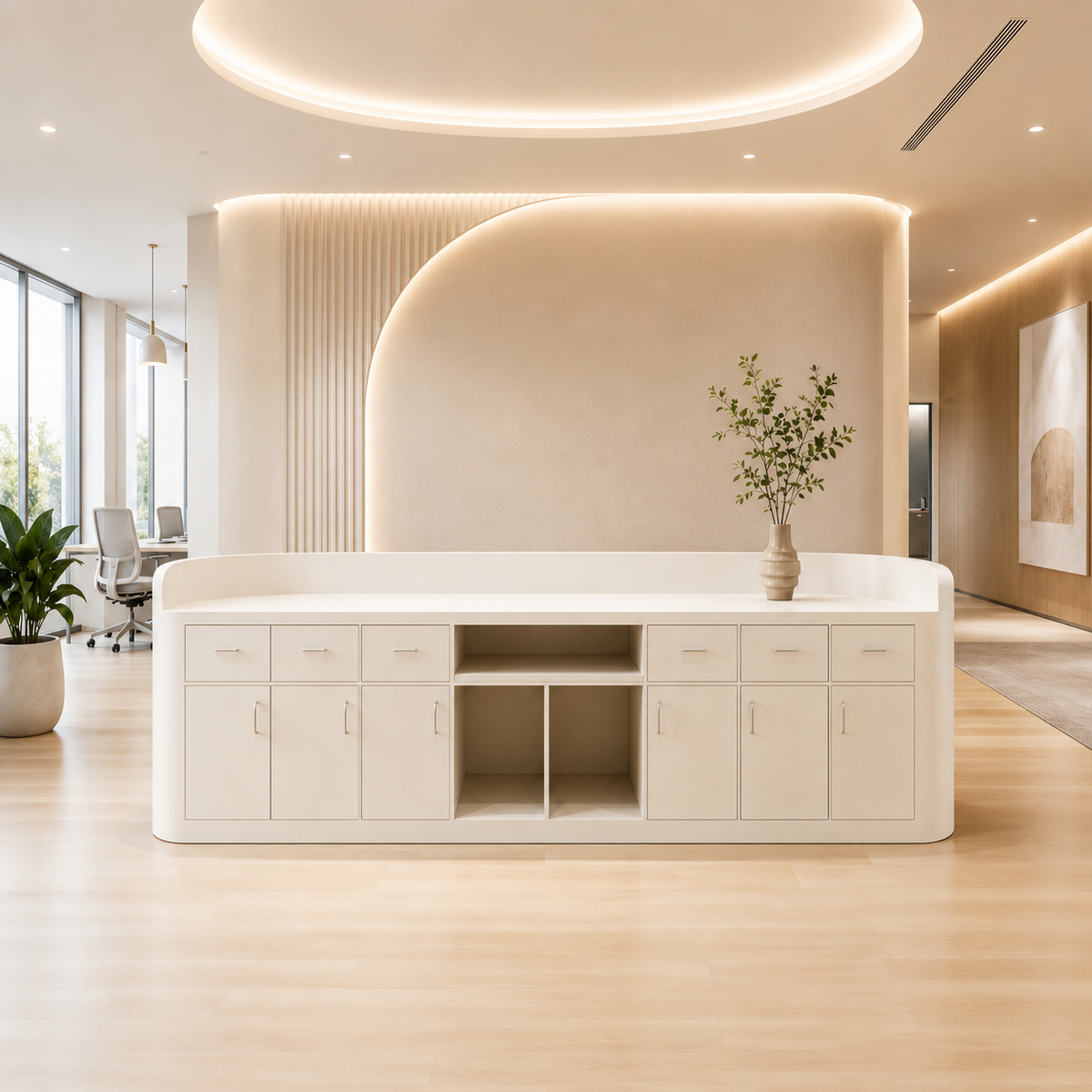 Premium Curved Reception Counter with Integrated LED Lighting
