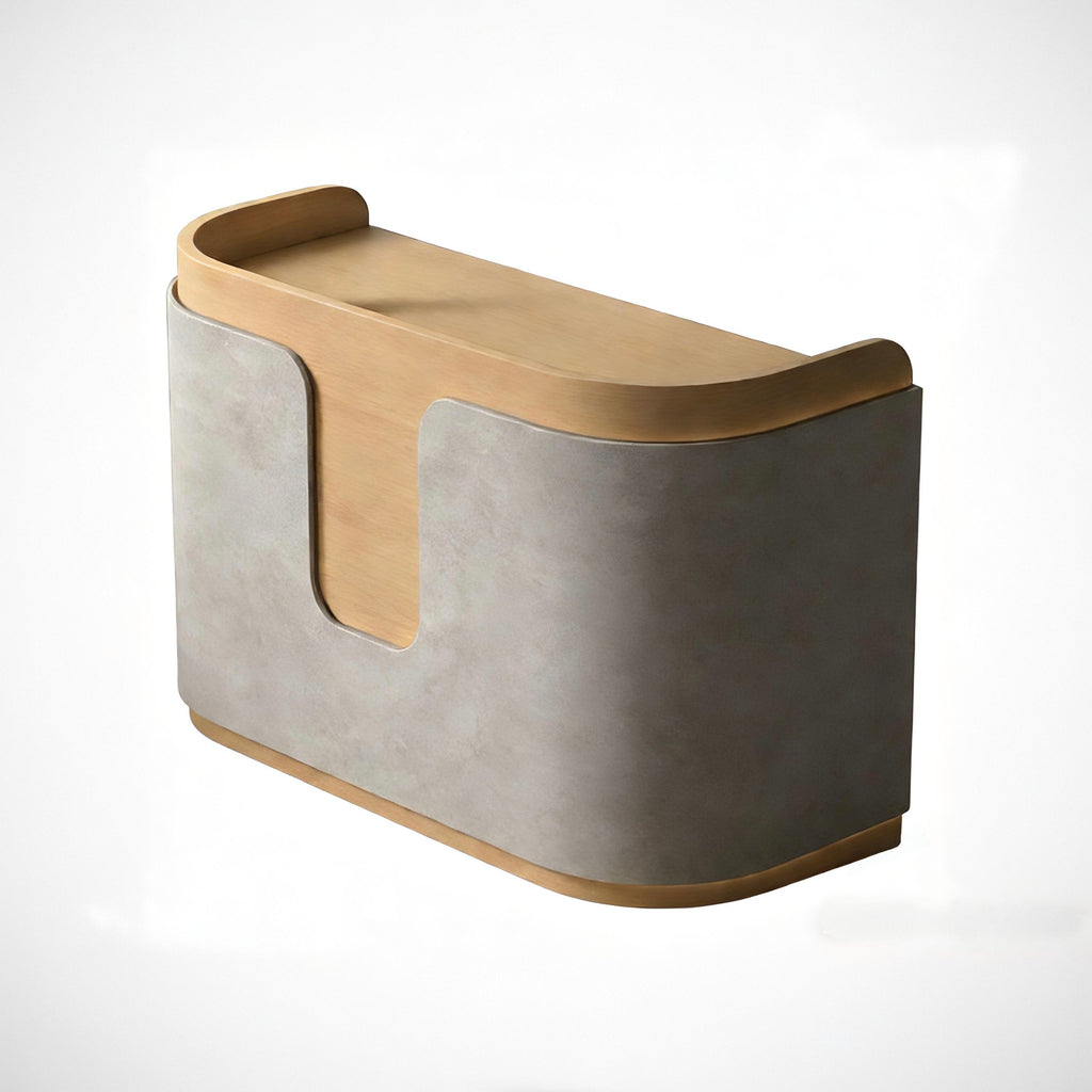 Neutral-Toned Curved Reception Desk with Built-In LED Accent Lighting