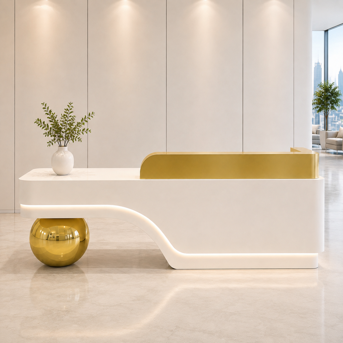 Modern Sculptural Reception Counter with Stainless Steel Base