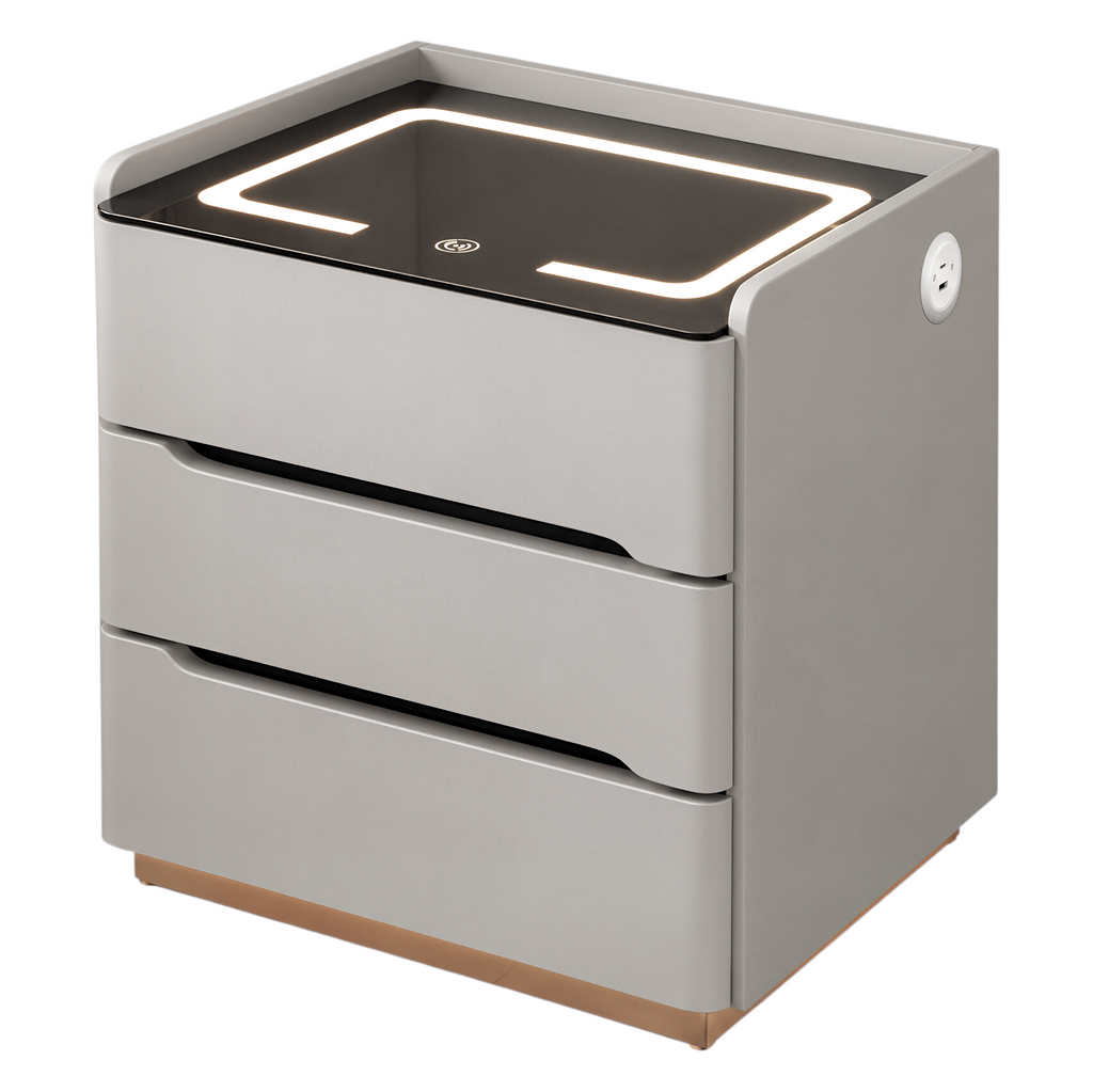 Smart Bedside Table with Wireless Charging and LED Light