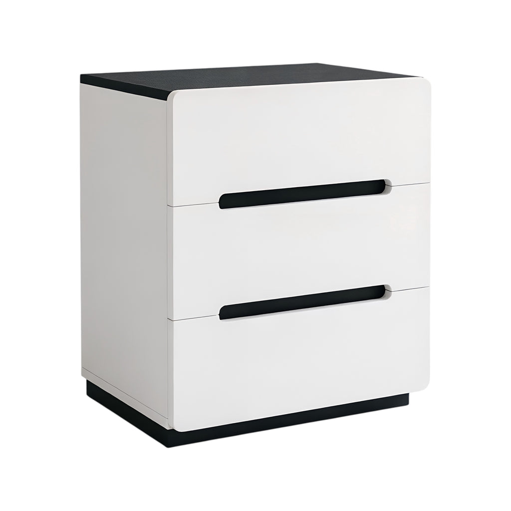 Minimalist Rounded Bedside Table with Concealed Pull Handles and Drawer Storage