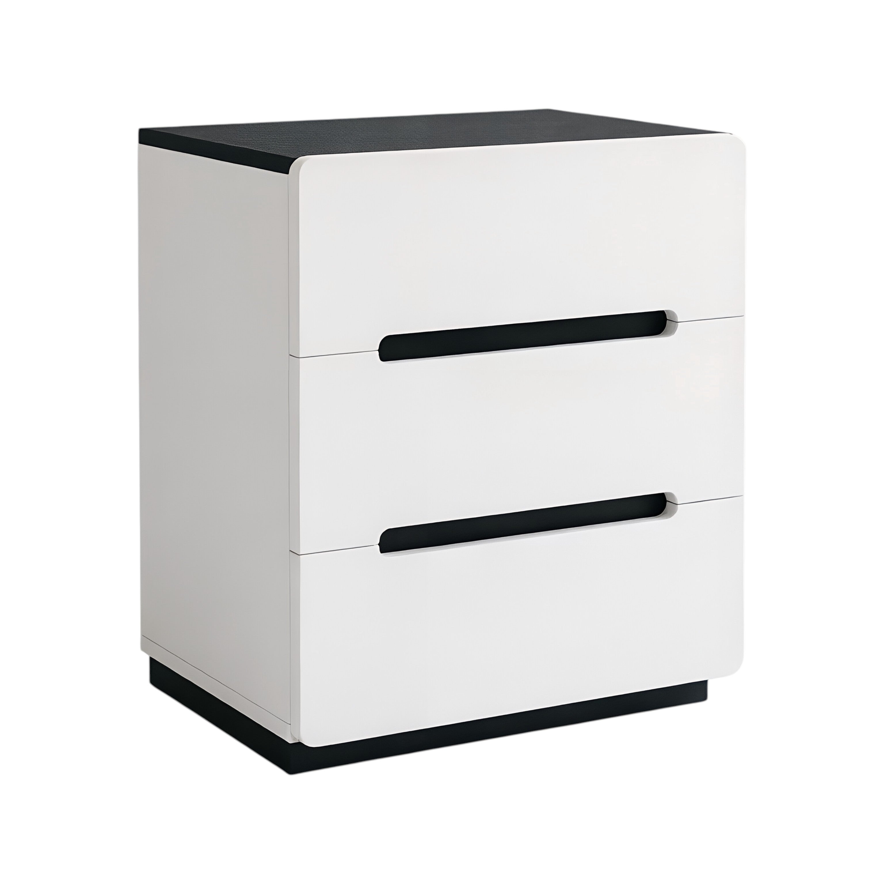 Minimalist Rounded Bedside Table with Concealed Pull Handles and Drawer Storage
