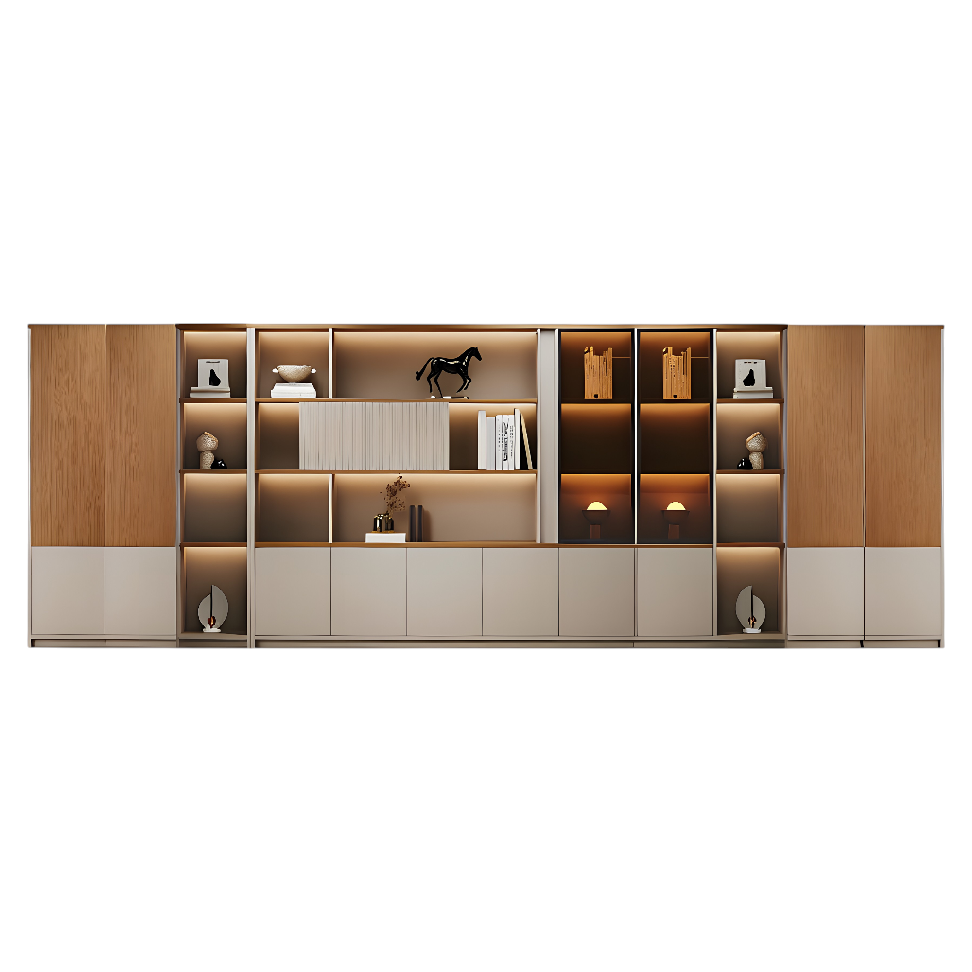 Modern Executive Office Storage Cabinet with Open Shelves and LED Display Lighting