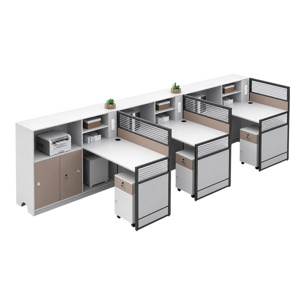 Office Workstation Desk with Privacy Panels and Integrated Storage