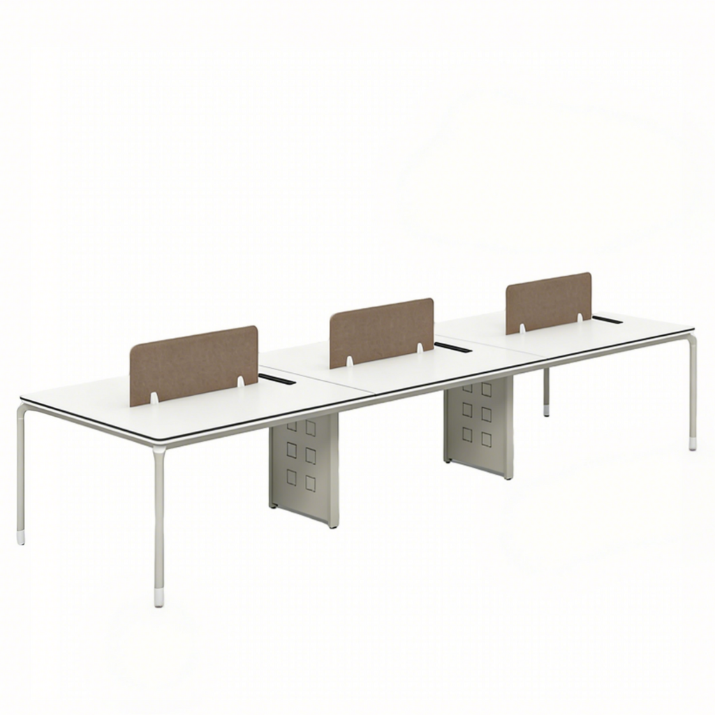 Bench Workstation Desk with Privacy Screens and Mobile Pedestals