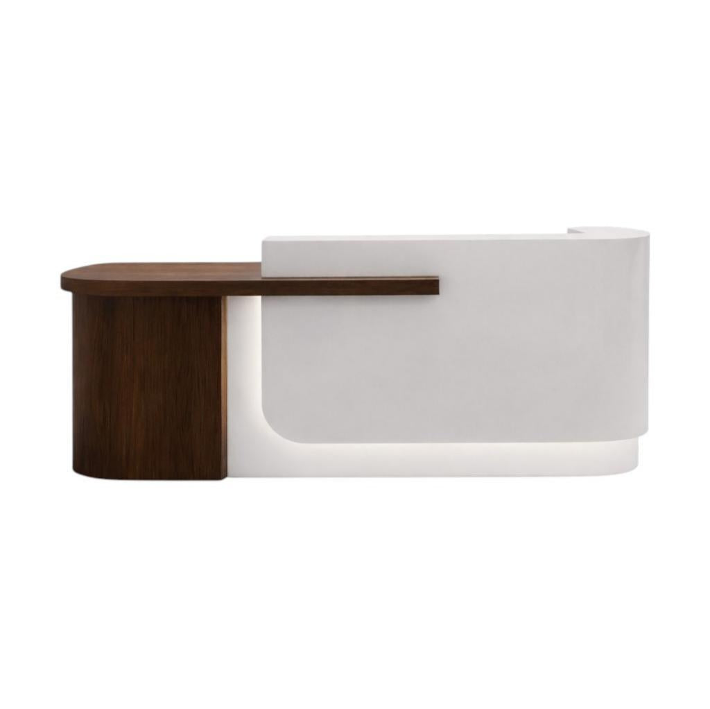 Modern Curved Reception Desk with Return Counter and Timber-Look Side Panel