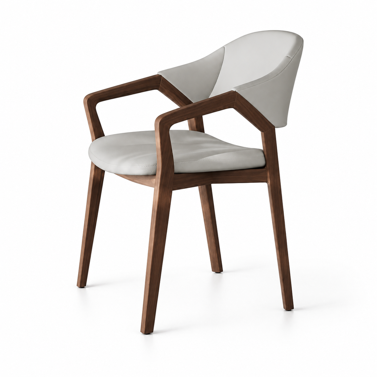 Modern Leather Accent Chair with Solid Ash Wood Frame and Curved Backrest