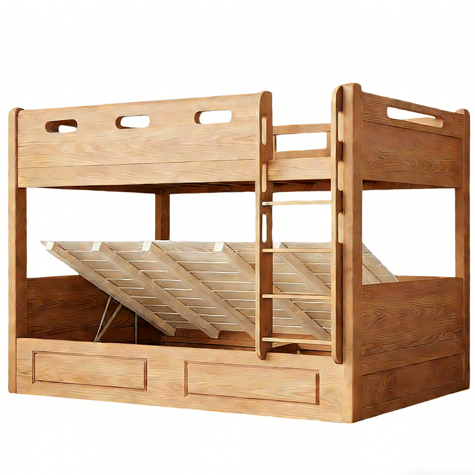 Space-Saving Timber Bunk Bed with Drawers and Stairs