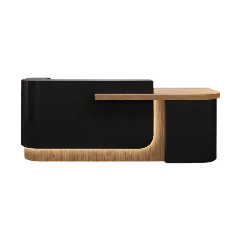 Modern Curved Reception Desk with Return Counter and Timber-Look Side Panel