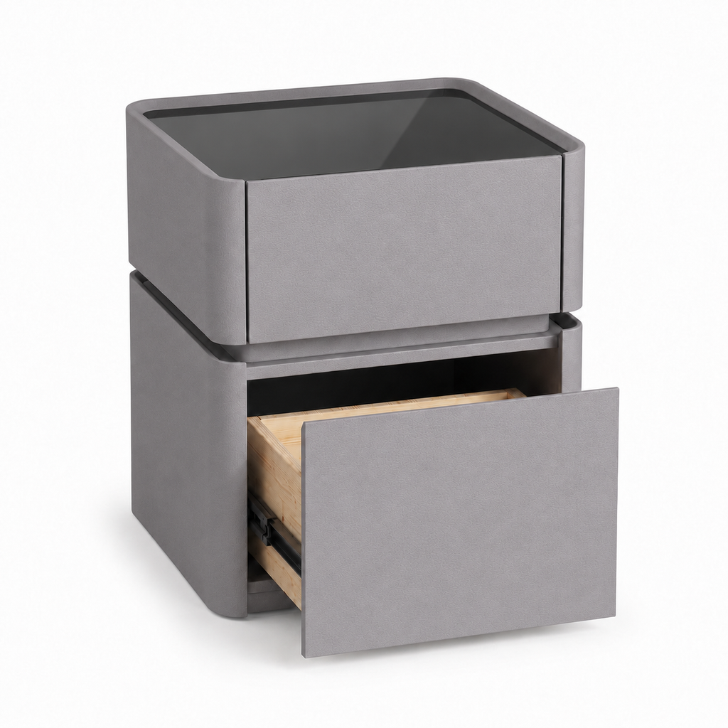 Contemporary Bedside Table with Safe, Wireless Charger and USB