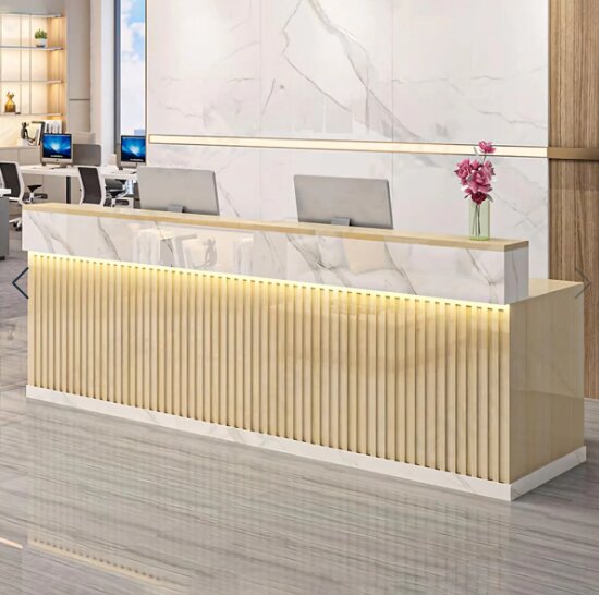 Contemporary LED Reception Desk with Custom Colours and Ample Storage