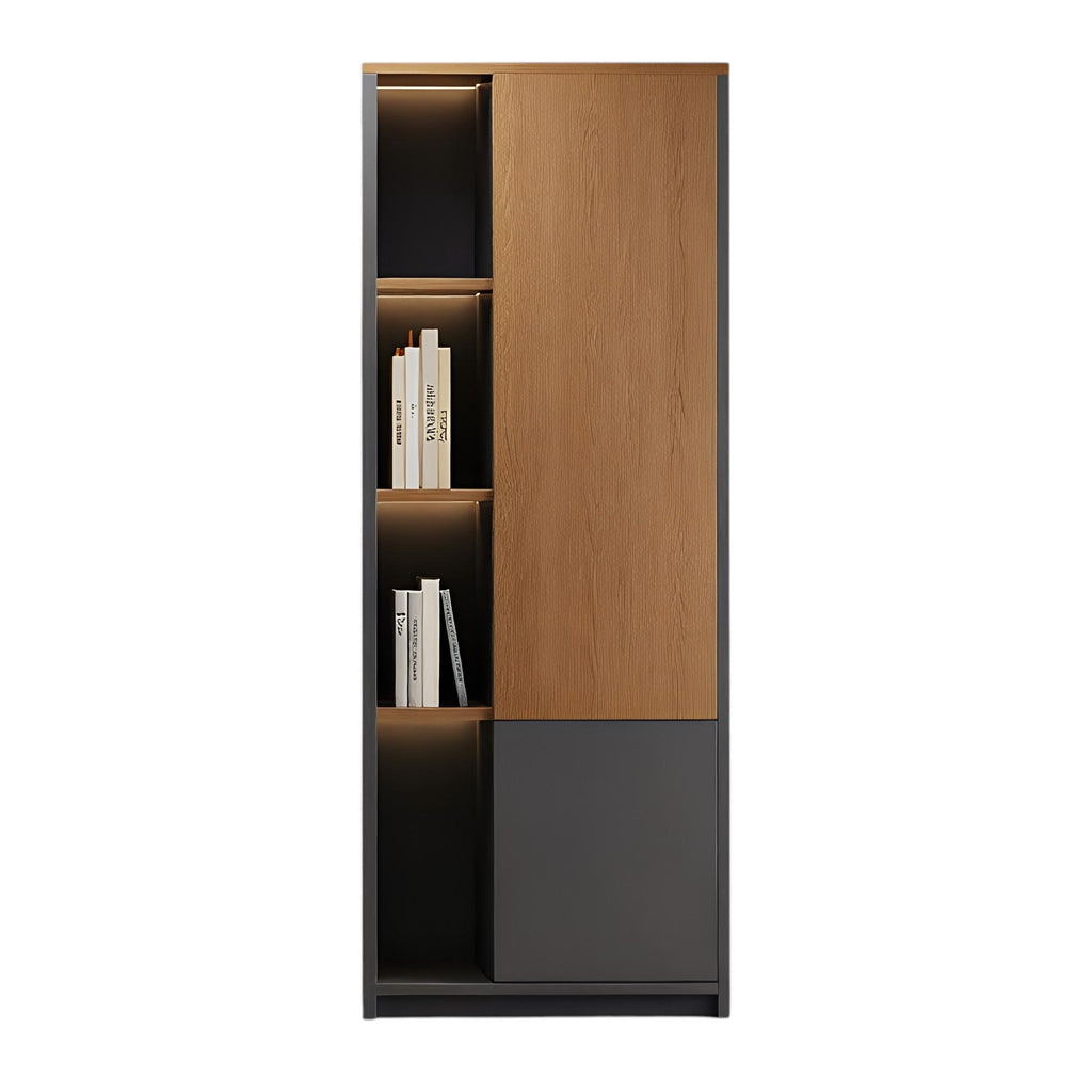 Modern Executive Office Storage Cabinet with Open Shelves and LED Display Lighting