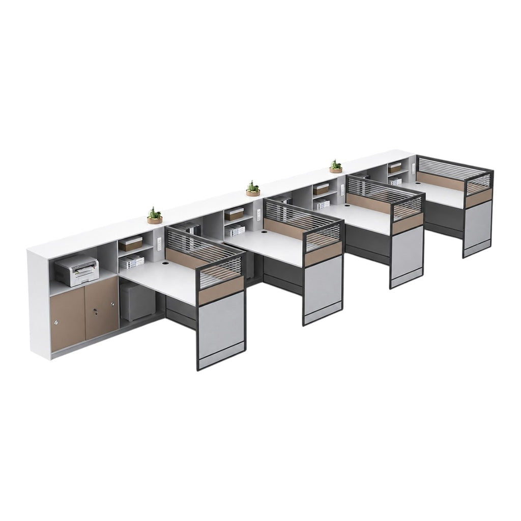 Office Workstation Desk with Privacy Panels and Integrated Storage