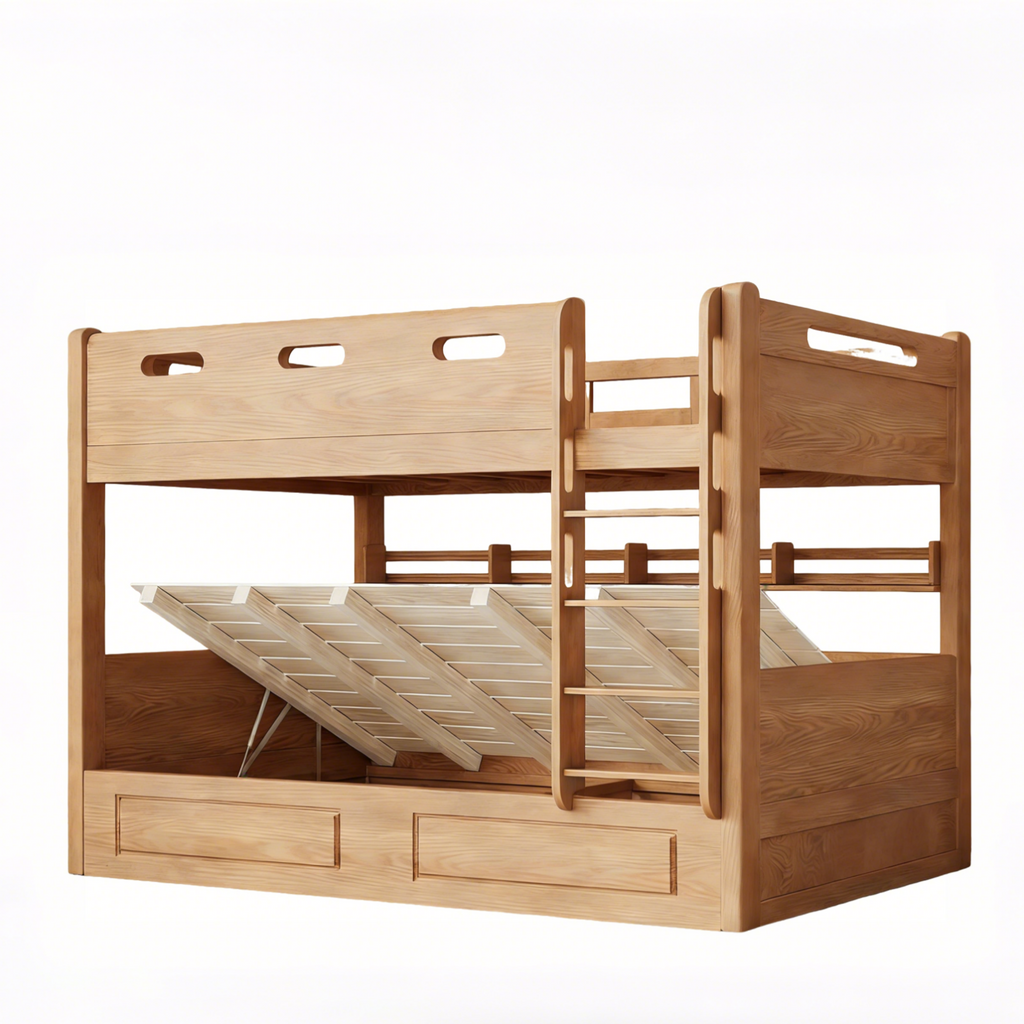 Space-Saving Timber Bunk Bed with Drawers and Stairs