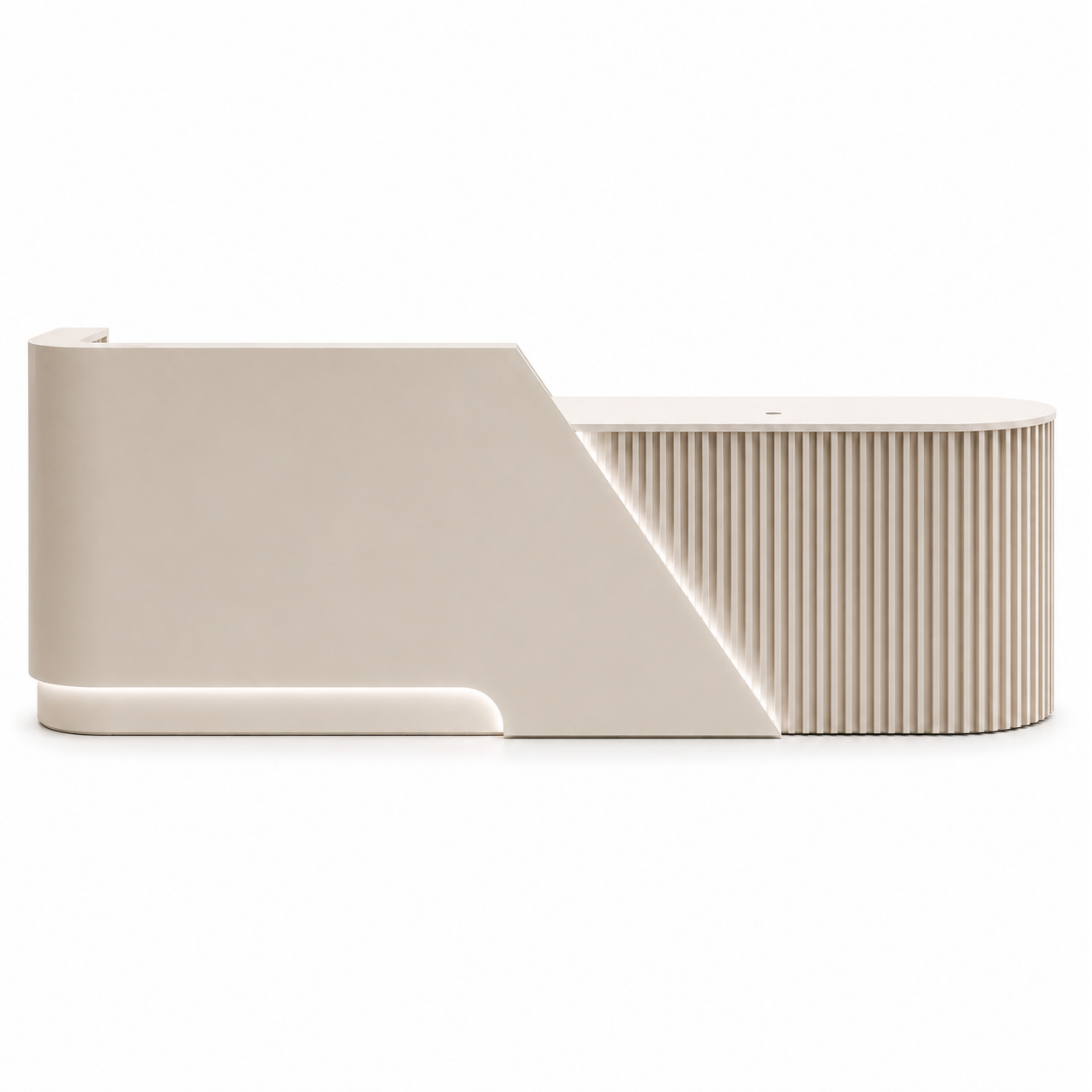 Modern Curved Reception Desk with Fluted Front and LED Base