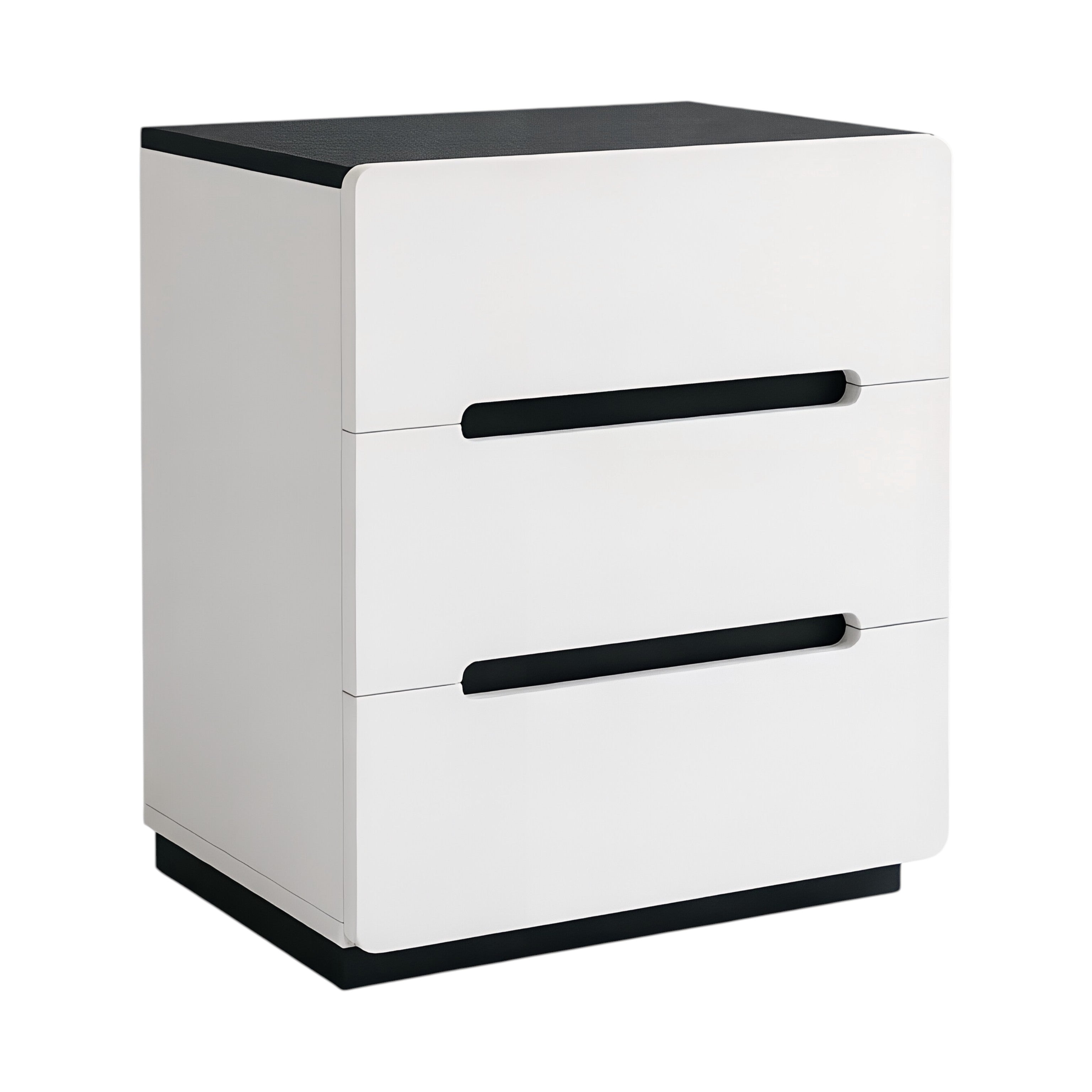 Minimalist Rounded Bedside Table with Concealed Pull Handles and Drawer Storage