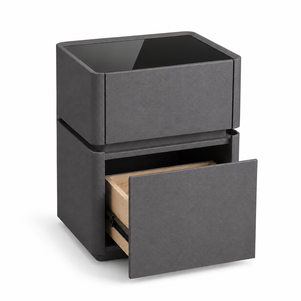 Contemporary Bedside Table with Safe, Wireless Charger and USB