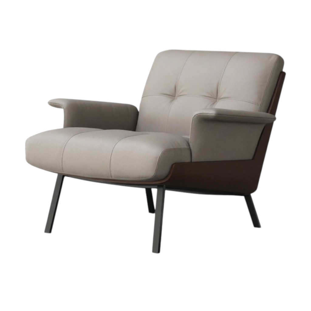 Modern Lounge Armchair with Upholstered Cushion and Solid Wood Frame for Reception Areas