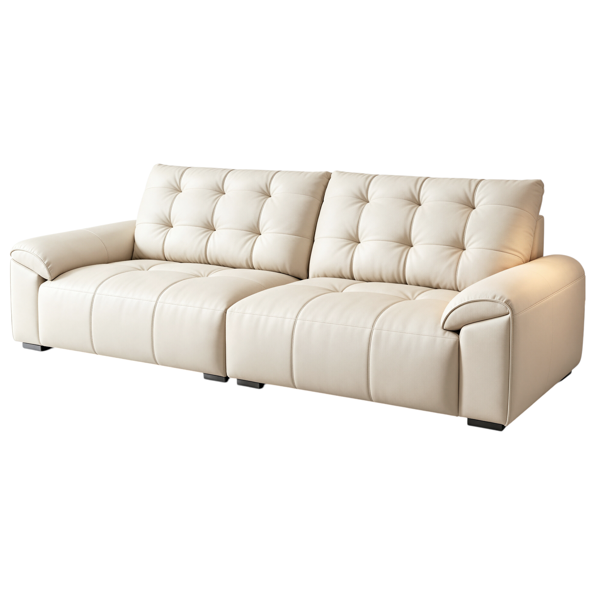 Minimalist Leather Sofa with Generous Seating and Sculpted Contemporary Form