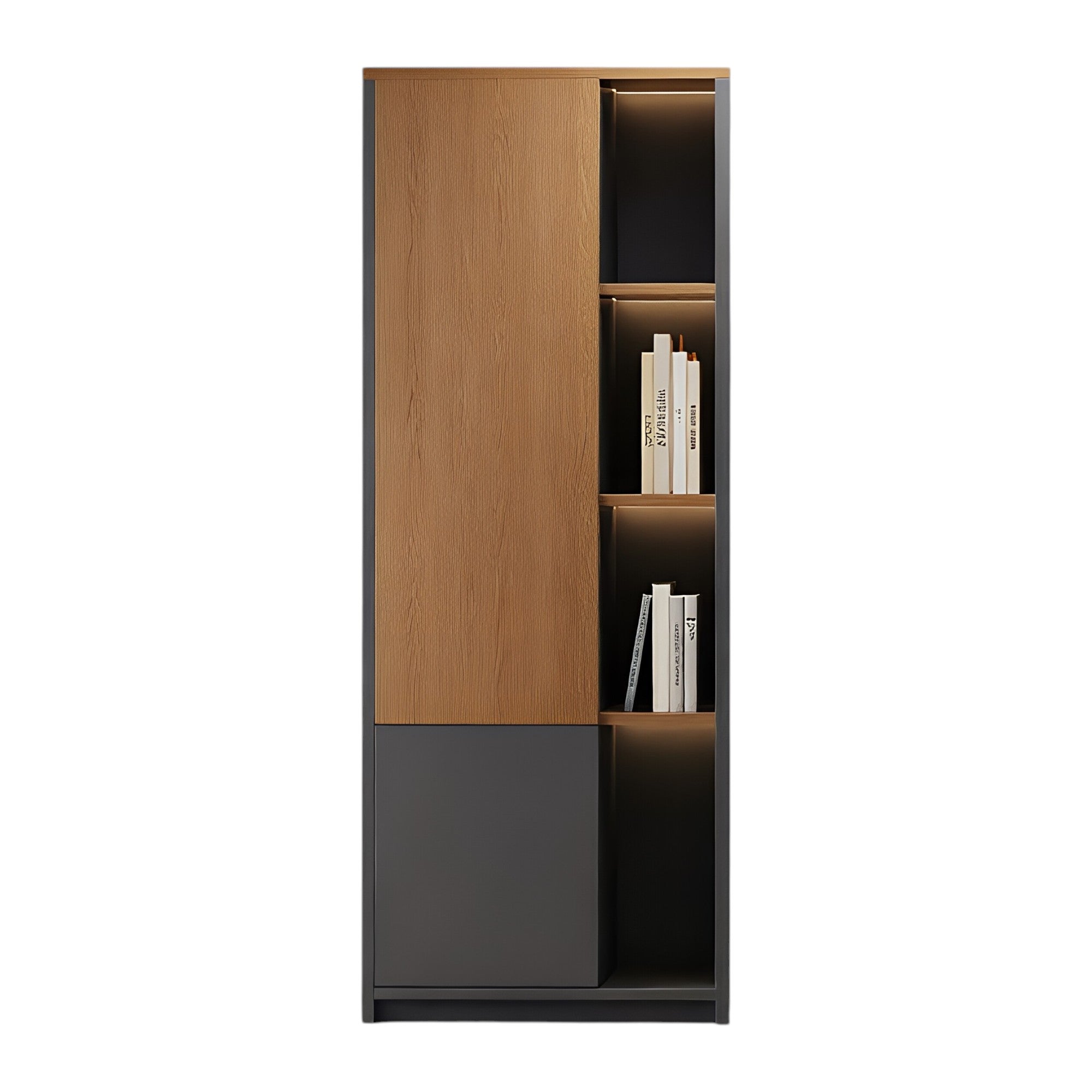 Modern Executive Office Storage Cabinet with Open Shelves and LED Display Lighting