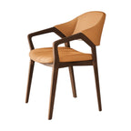 Modern Leather Accent Chair with Solid Ash Wood Frame and Curved Backrest