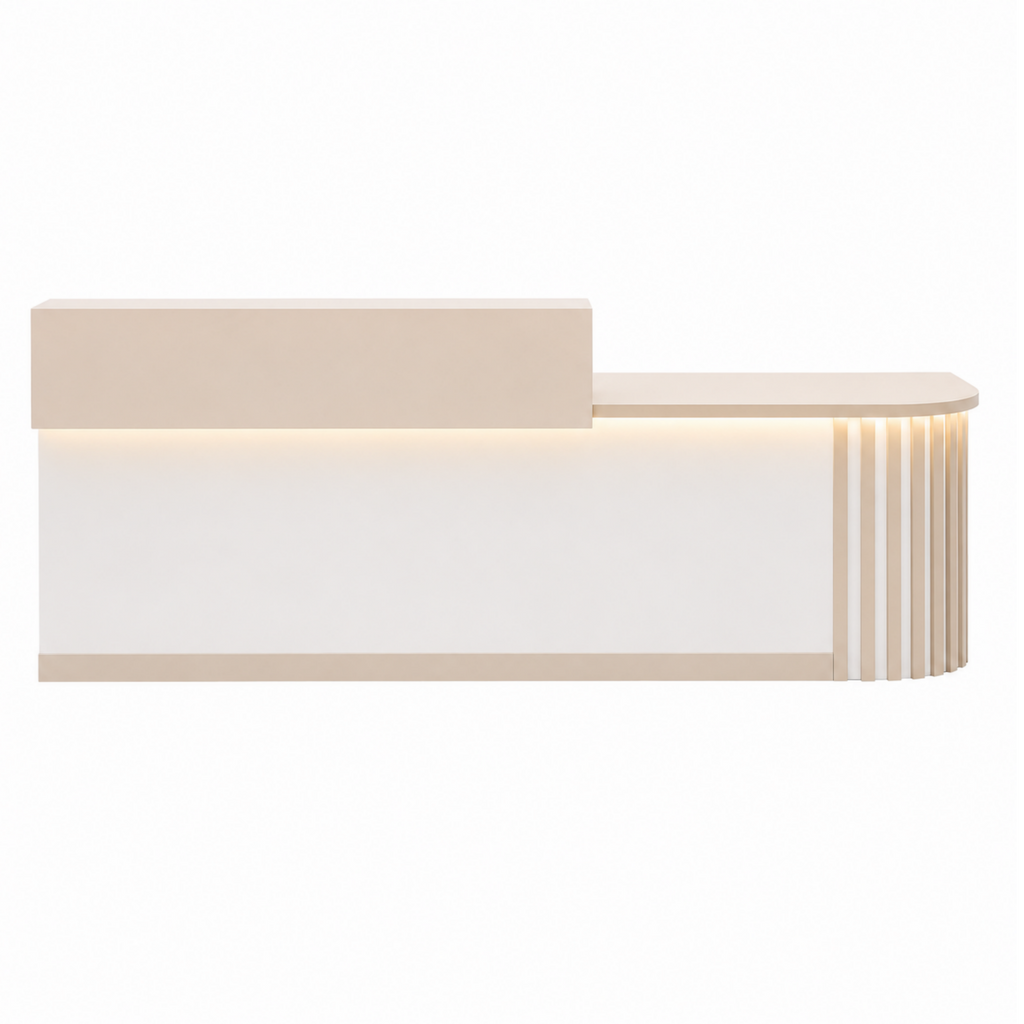 Modern Curved Reception Desk with LED Lighting and Storage Counter