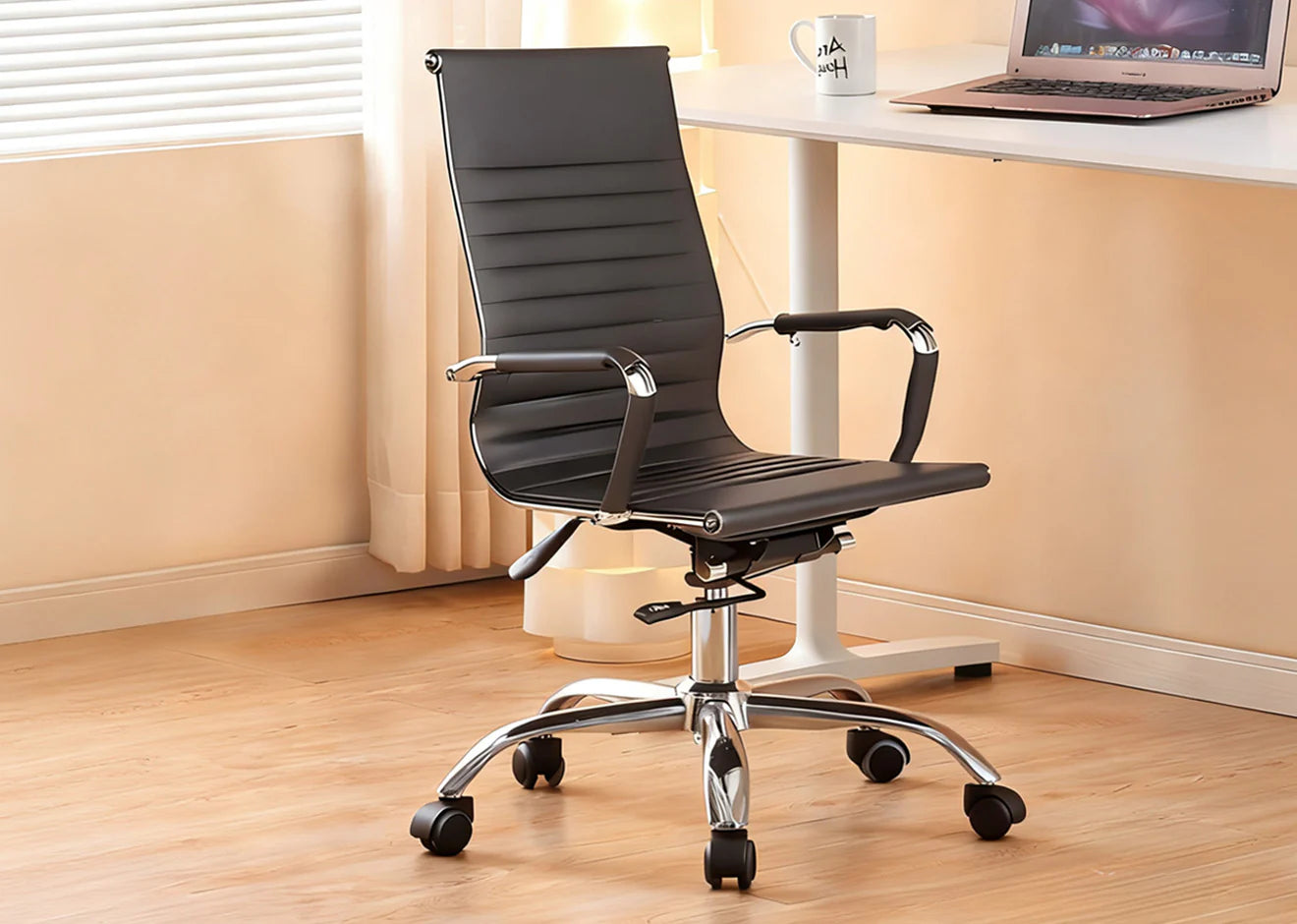 Executive Office Chair with Arms and Height Adjustment, Ribbed Design