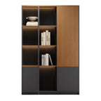 Modern Executive Office Storage Cabinet with Open Shelves and LED Display Lighting