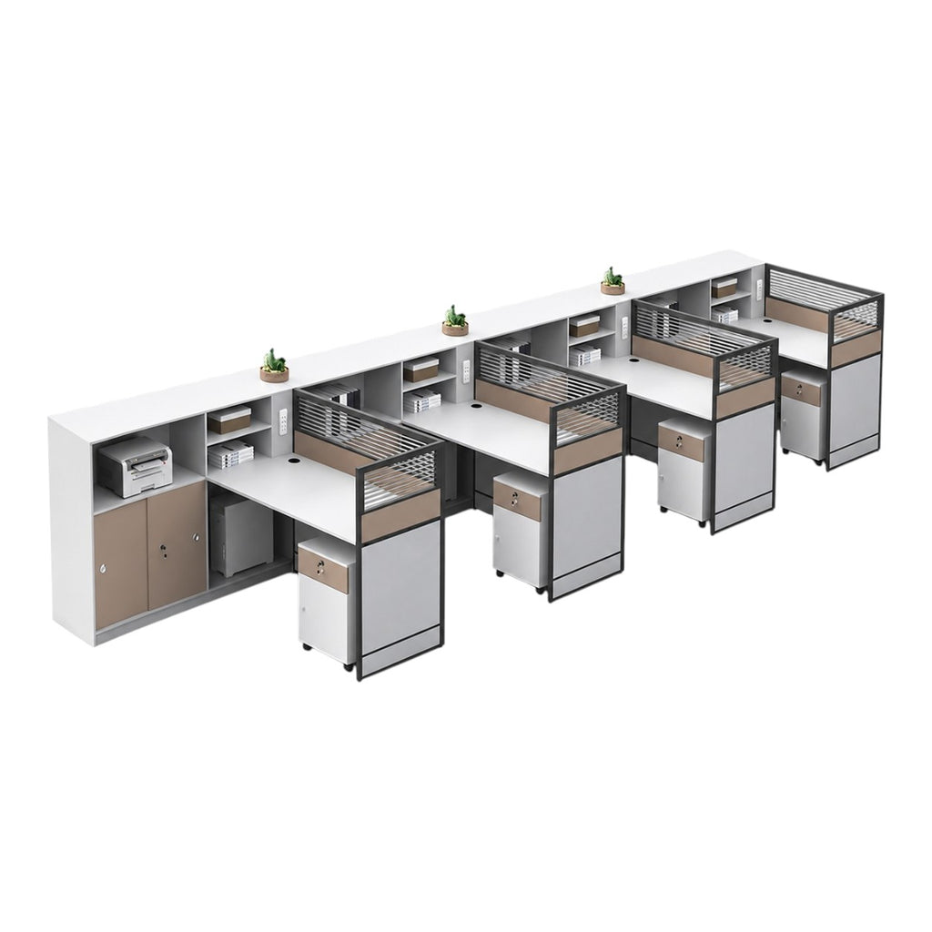 Office Workstation Desk with Privacy Panels and Integrated Storage