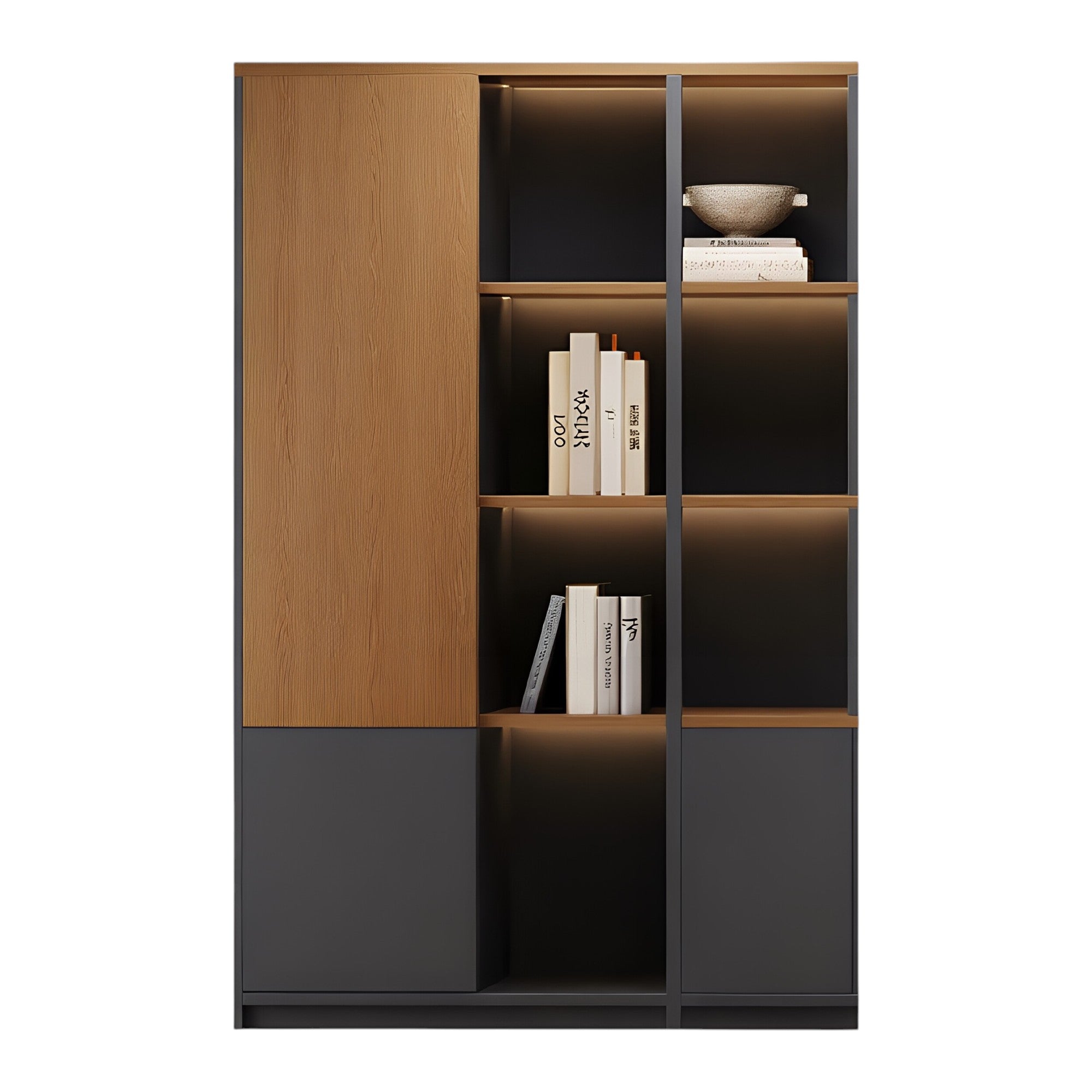 Modern Executive Office Storage Cabinet with Open Shelves and LED Display Lighting