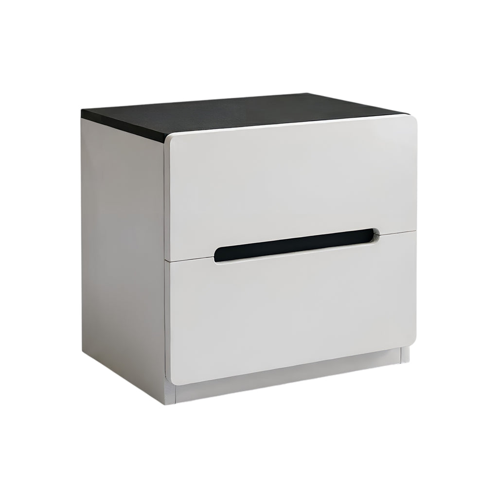 Minimalist Rounded Bedside Table with Concealed Pull Handles and Drawer Storage