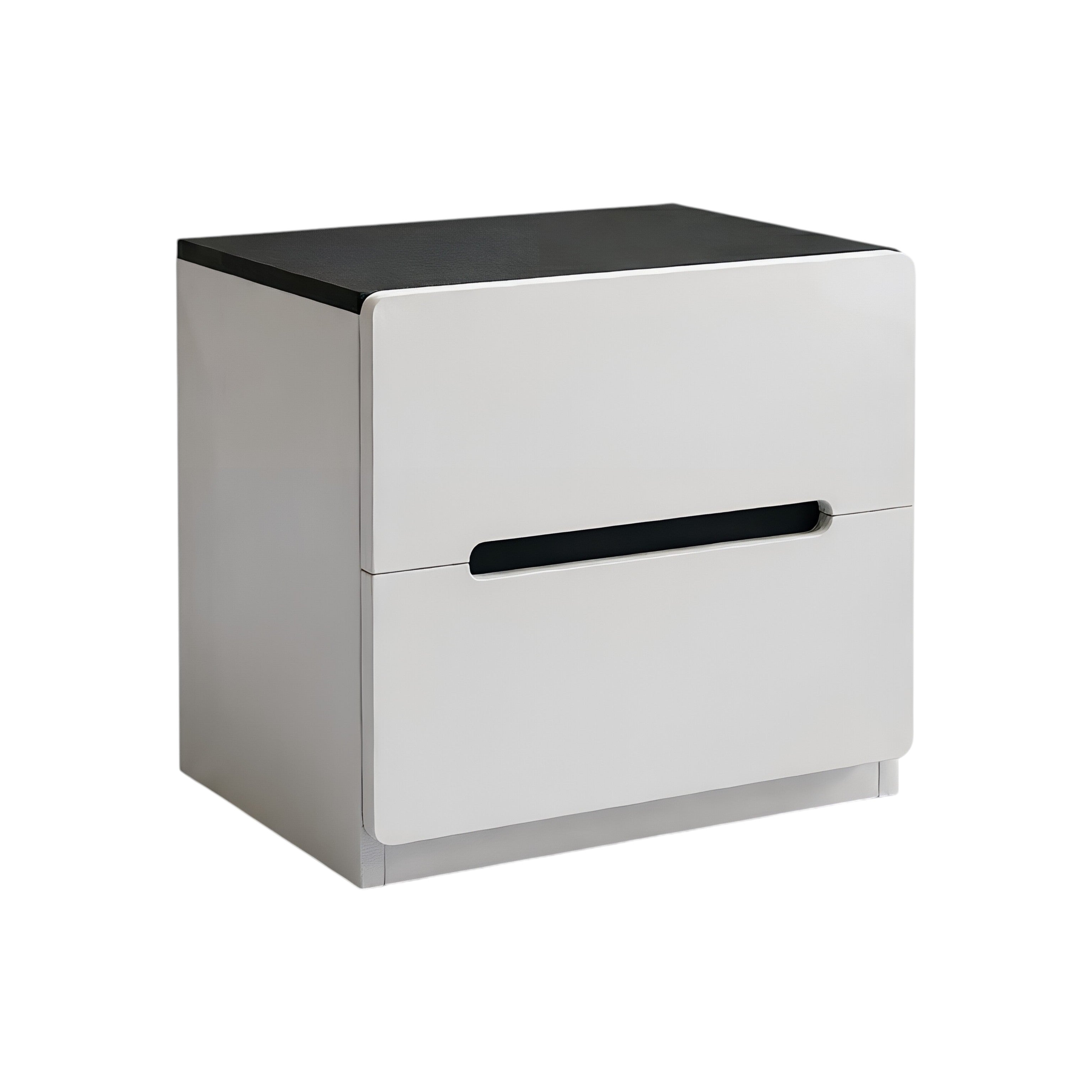 Minimalist Rounded Bedside Table with Concealed Pull Handles and Drawer Storage