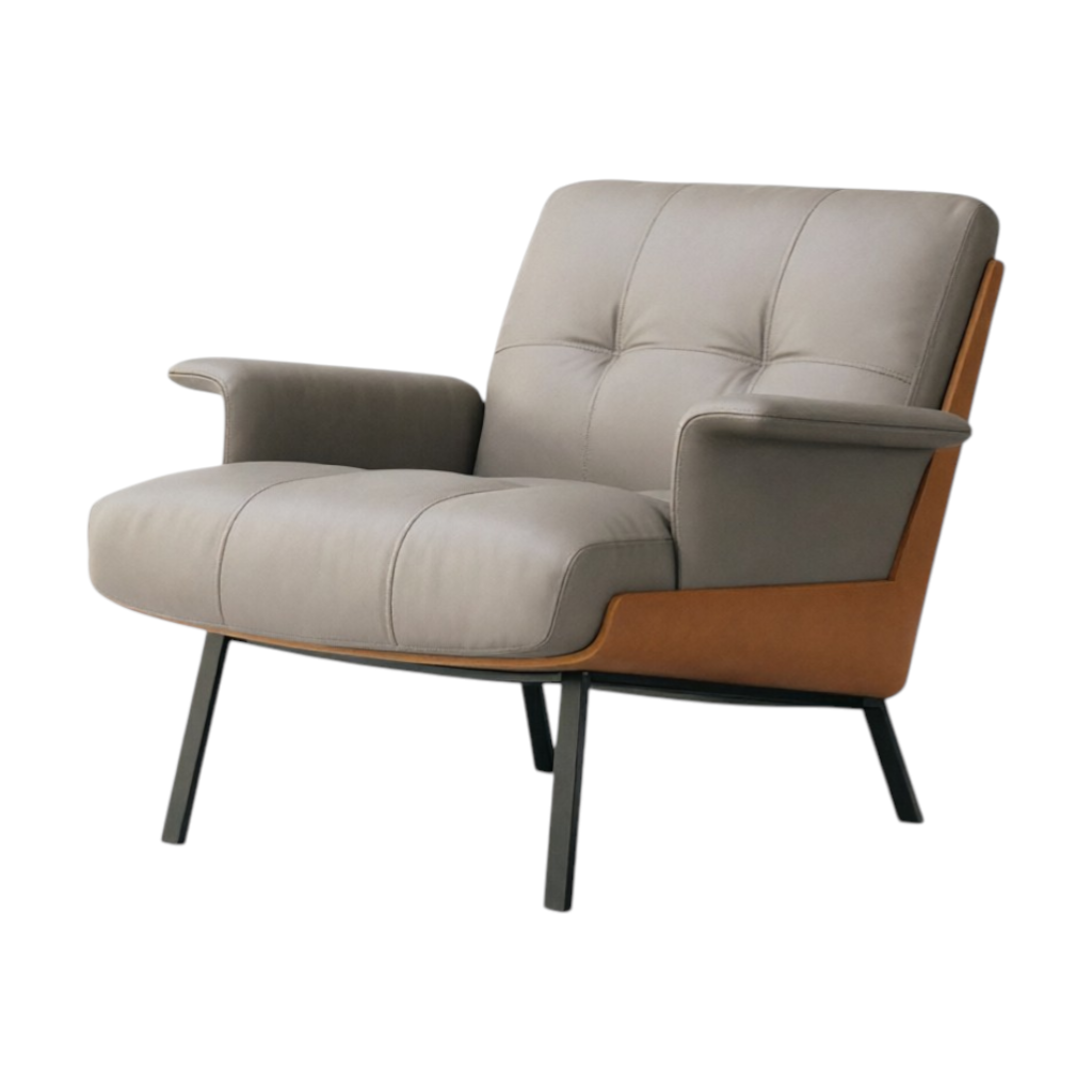 Modern Lounge Armchair with Upholstered Cushion and Solid Wood Frame for Reception Areas