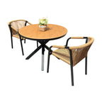 Outdoor Rope-Weave Dining Set With Timber-Look Table