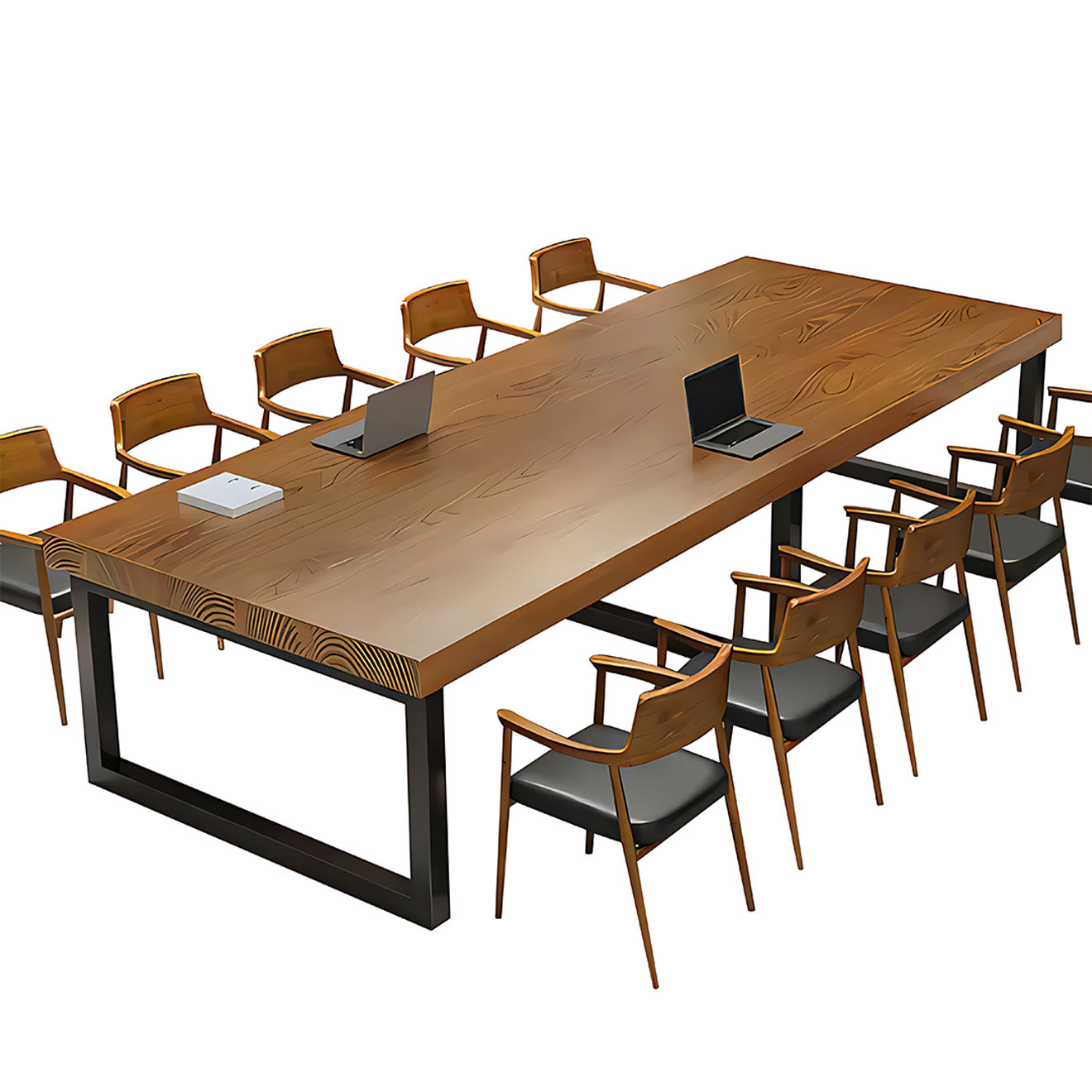 Woodgrain Conference Table with Solid Metal Frame Base
